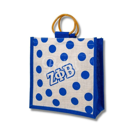 Zeta Phi Beta ΖΦΒ Polka Dots Small Jute BagBlue-Betty's Promos Plus Greek Paraphernalia