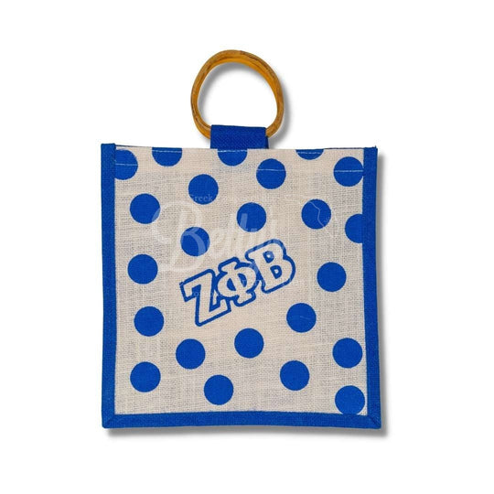 Zeta Phi Beta ΖΦΒ Polka Dots Small Jute BagBlue-Betty's Promos Plus Greek Paraphernalia