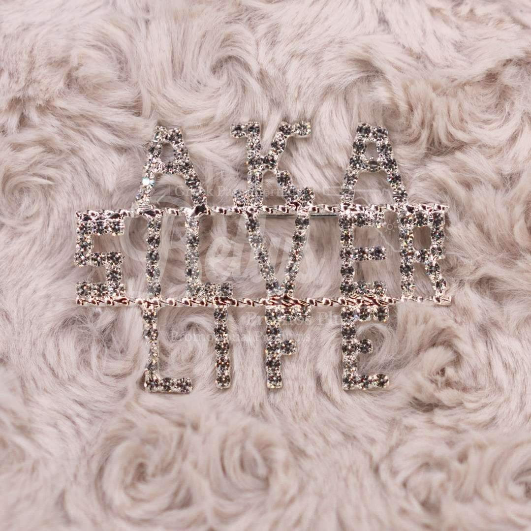 Alpha Kappa Alpha AKA Silver Life Rhinestone Pin-Alpha Kappa Alpha Paraphernalia-Alpha Kappa Alpha Rhinestone Pin-Betty's Promos Plus