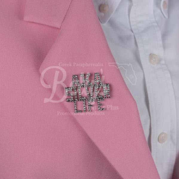 Alpha Kappa Alpha AKA Silver Life Rhinestone Pin-Alpha Kappa Alpha Paraphernalia-Alpha Kappa Alpha Rhinestone Pin-Betty's Promos Plus