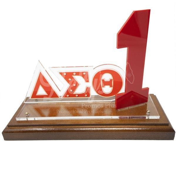 Delta Sigma Theta ΔΣΘ Acrylic Desktop Ornament Line Number Display with Wooden Base for Desk-Delta Sigma Theta Paraphernalia-Delta Sigma Theta Desk Ornament-Betty's Promos Plus