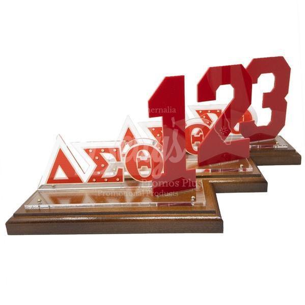 Delta Sigma Theta ΔΣΘ Acrylic Desktop Ornament Line Number Display with Wooden Base for Desk-Delta Sigma Theta Paraphernalia-Delta Sigma Theta Desk Ornament-Betty's Promos Plus