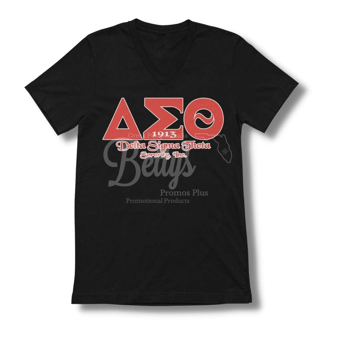 Delta Sigma Theta ΔΣΘ Greek Letters Screen Printed V-Neck T-Shirt