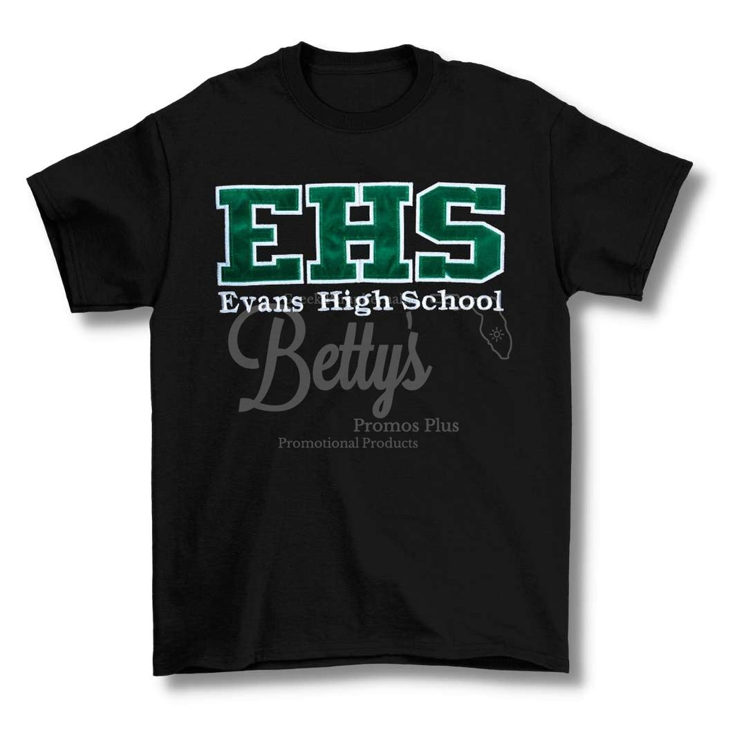 Evans High School Double Stitched Applique Embroidered T-Shirt-Black-Small- Paraphernalia- T-Shirts-Betty's Promos Plus