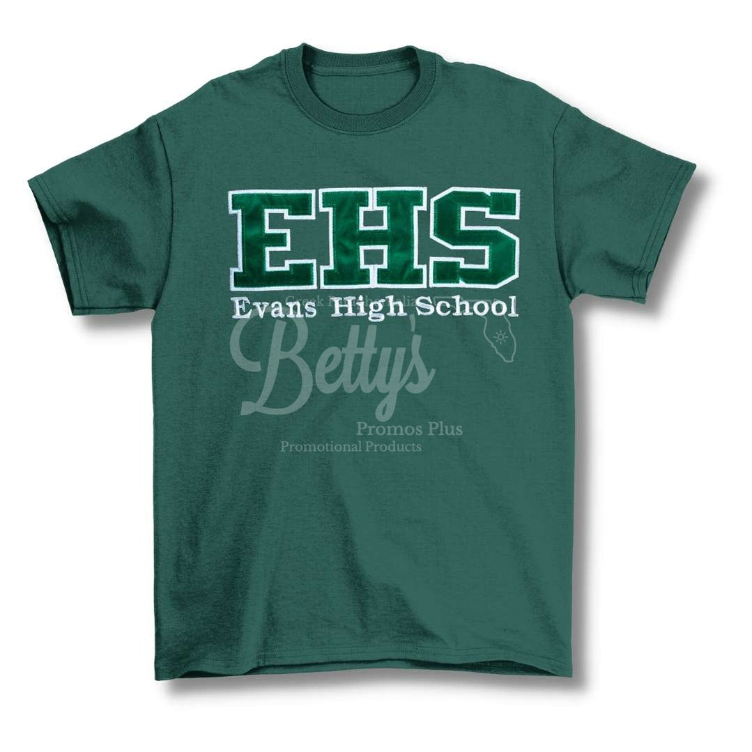 Evans High School Double Stitched Applique Embroidered T-Shirt-Green-Small- Paraphernalia- T-Shirts-Betty's Promos Plus