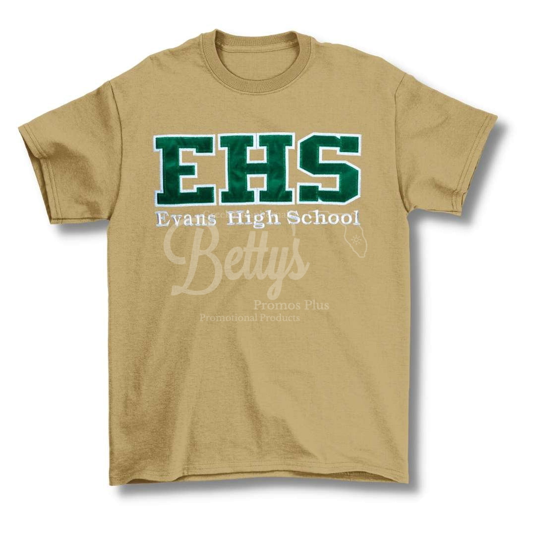 Evans High School Double Stitched Applique Embroidered T-Shirt-Khaki-Small- Paraphernalia- T-Shirts-Betty's Promos Plus