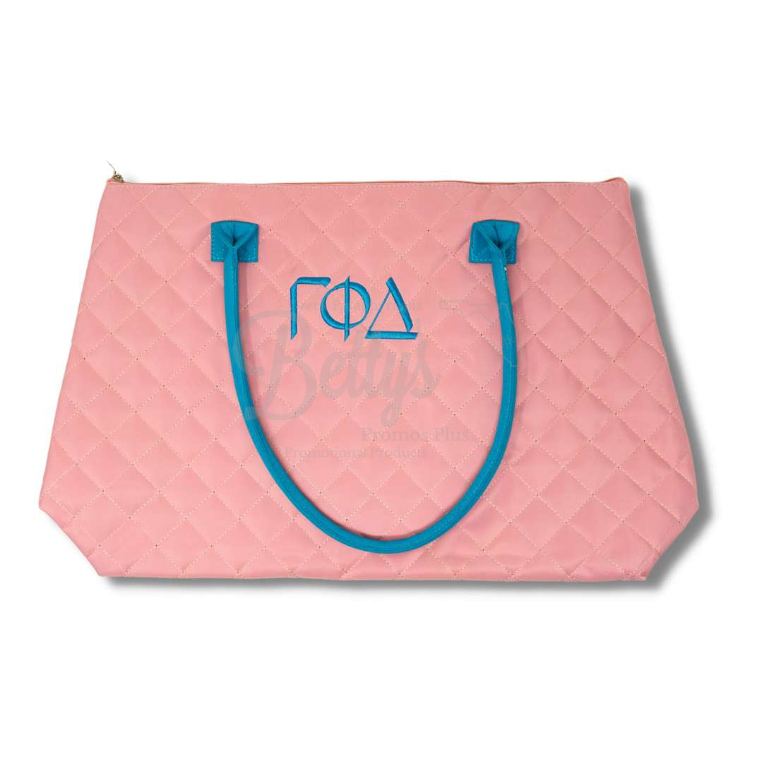 Gamma Phi Delta ΓΦΔ Embroidered Greek Letters Quilted Bag Purse-Pink- Paraphernalia- Tote Bags-Betty's Promos Plus