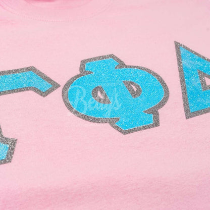 Gamma Phi Delta ΓΦΔ Greek Letters Glitter Screen Printed T-Shirt- Paraphernalia- T-Shirts-Betty's Promos Plus