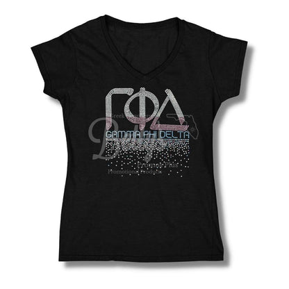 Gamma Phi Delta ΓΦΔ "Rain" Rhinestone Printed T-Shirt-Black-Small- Paraphernalia- T-Shirts-Betty's Promos Plus