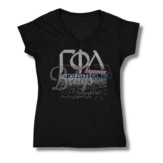 Gamma Phi Delta ΓΦΔ "Rain" Rhinestone Printed T-Shirt-Black-Small- Paraphernalia- T-Shirts-Betty's Promos Plus
