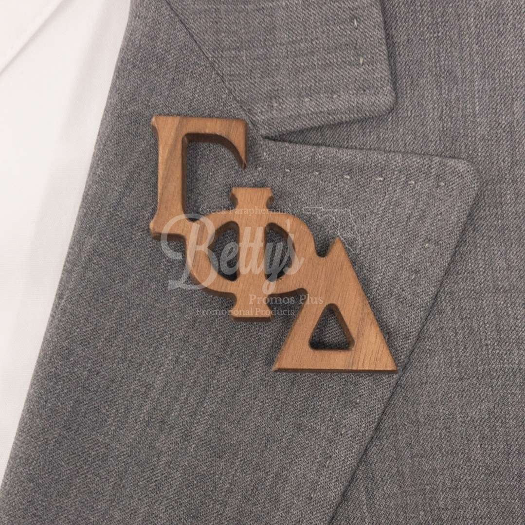 Gamma Phi Delta ΓΦΔ Wooden Greek Letters Lapel Pin- Paraphernalia- Lapel Pin-Betty's Promos Plus