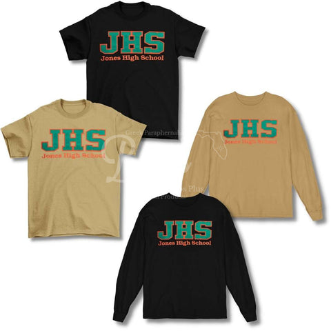 Jones High School Double Stitched Appliqué Embroidered T-Shirt- Paraphernalia- T-Shirts-Betty's Promos Plus