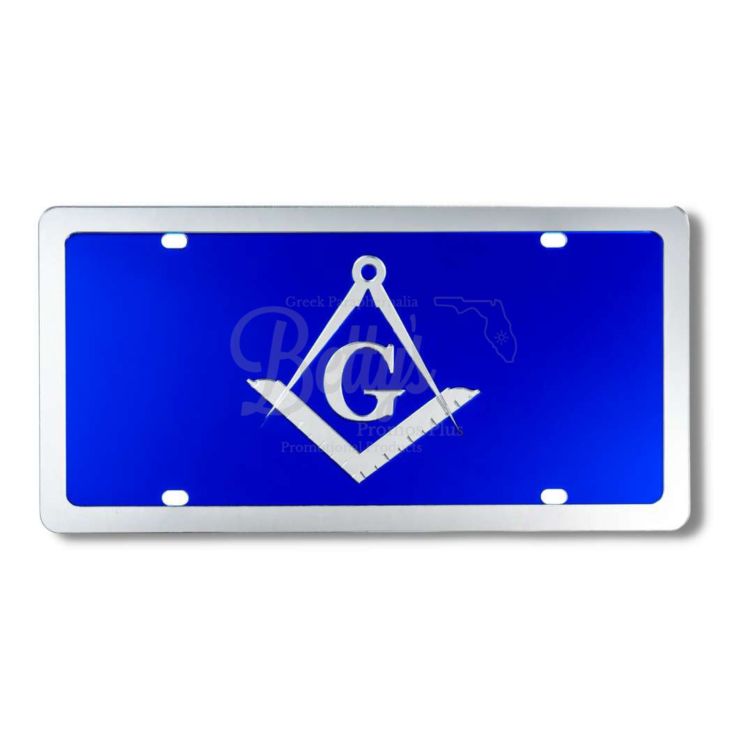Mason Masonic Shield Freemason Acrylic Laser Engraved Auto Tag-Blue Background-Silver Trim-Masonic Paraphernalia-Masonic Auto Tag-Betty's Promos Plus