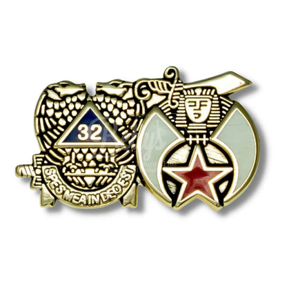 Mason Masonic "Shriner Shield & 32nd Degree Mason" Freemason Lapel Pin-Gold-Masonic Paraphernalia-Masonic Lapel Pin-Betty's Promos Plus