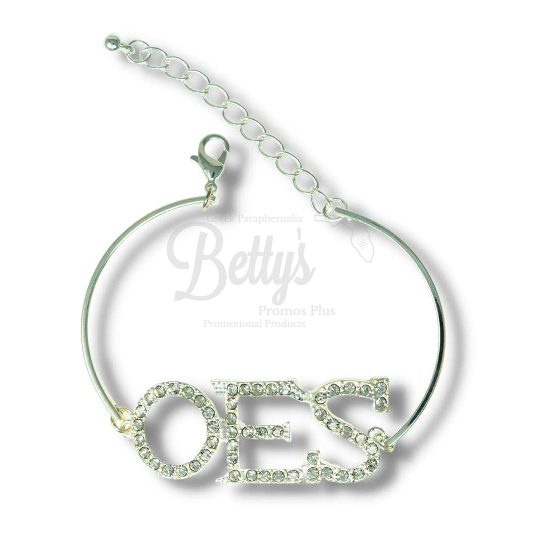 Order of Eastern Star OES Letters Rhinestone Crystal Bracelet-Silver-Order of Eastern Star Paraphernalia-Order of Eastern Star Bracelet-Betty's Promos Plus
