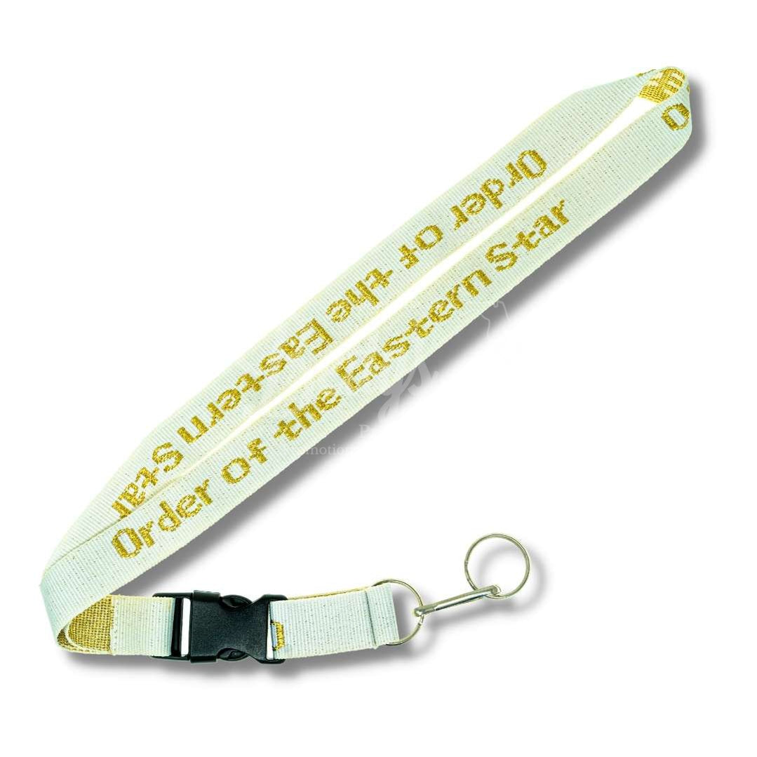 Order of Eastern Star Woven Embroidered Lanyard-White-Order of Eastern Star Paraphernalia-Order of Eastern Star Lanyards-Betty's Promos Plus